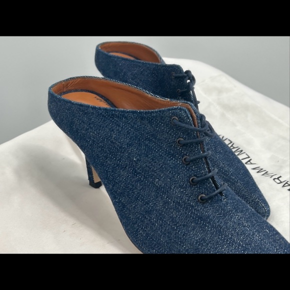 Maryam Almalki Women's Jane Lace Up Pointed Toe Navy Blue Denim Mules EU Size 39 - Picture 6 of 15